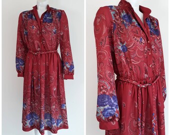 Vintage 70s boho dress 70s paisley print dress vintage 70s poly dress 70s floral dress purple roses CarnivalofFashion