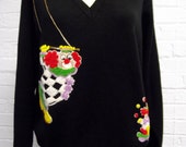 SALE Clown Sweater / 1950s Novelty Sweater / Size XL / Vintage Sweater from Carnival of Fashion