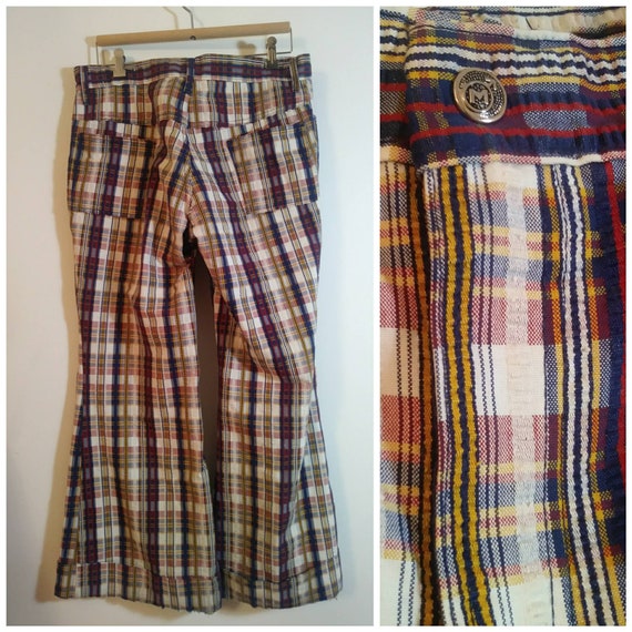 mens plaid bell bottom pants
