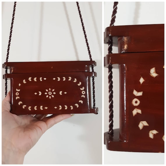 Vintage 70s wood box purse / Vintage 70s purse / B