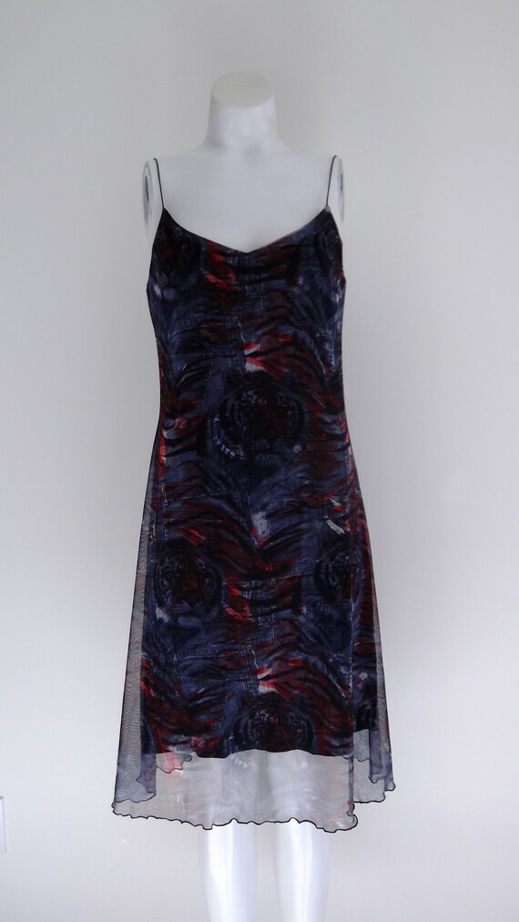 90s Tiger slip dress / 90s Fishnet mesh Dress / Ti
