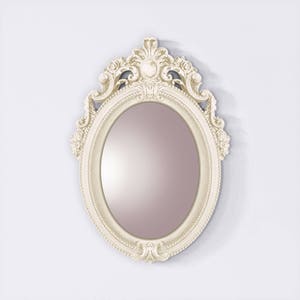 Ornate Acanthus Floral Mirror, Antique Ivory Cream Blossoms Mirror, Ornamented Baroque Flowers Mirror, Shabby Chic Pearl White Oval Mirror
