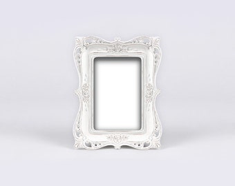 Distressed White Picture Frame, Ornate Roses Shabby Chic Frame, Parisian Wedding, Charming Cottage, French Decor Vintage Style, Nursery Chic