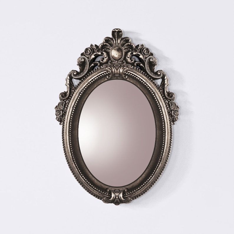 Silver Baroque Mirror Oval Baroque Framed Mirror Silver Etsy