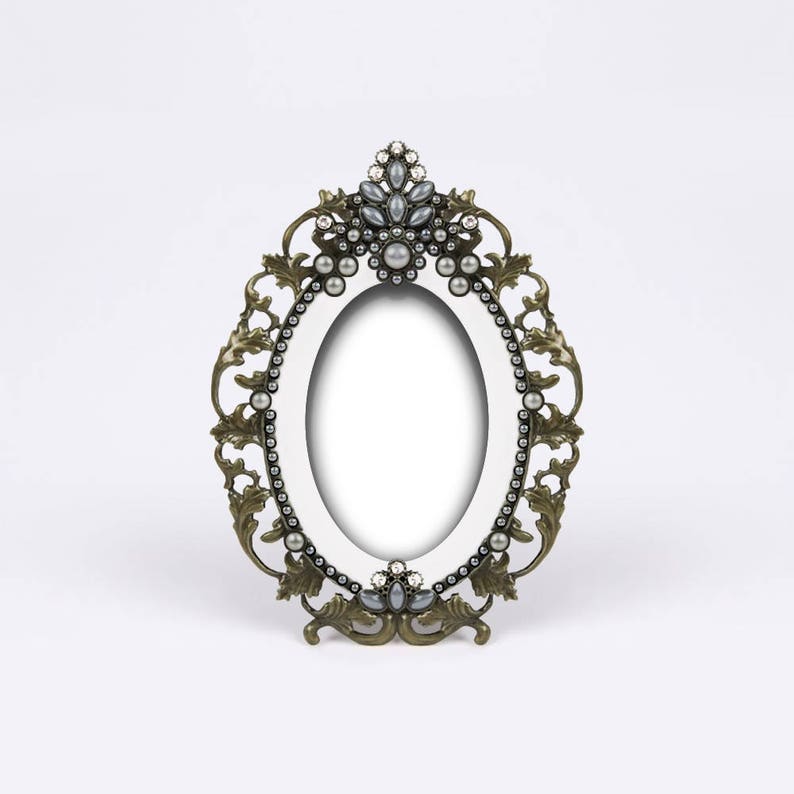 Gold Jeweled Picture Frame, White Oval Photo Frame, Fancy Crystals