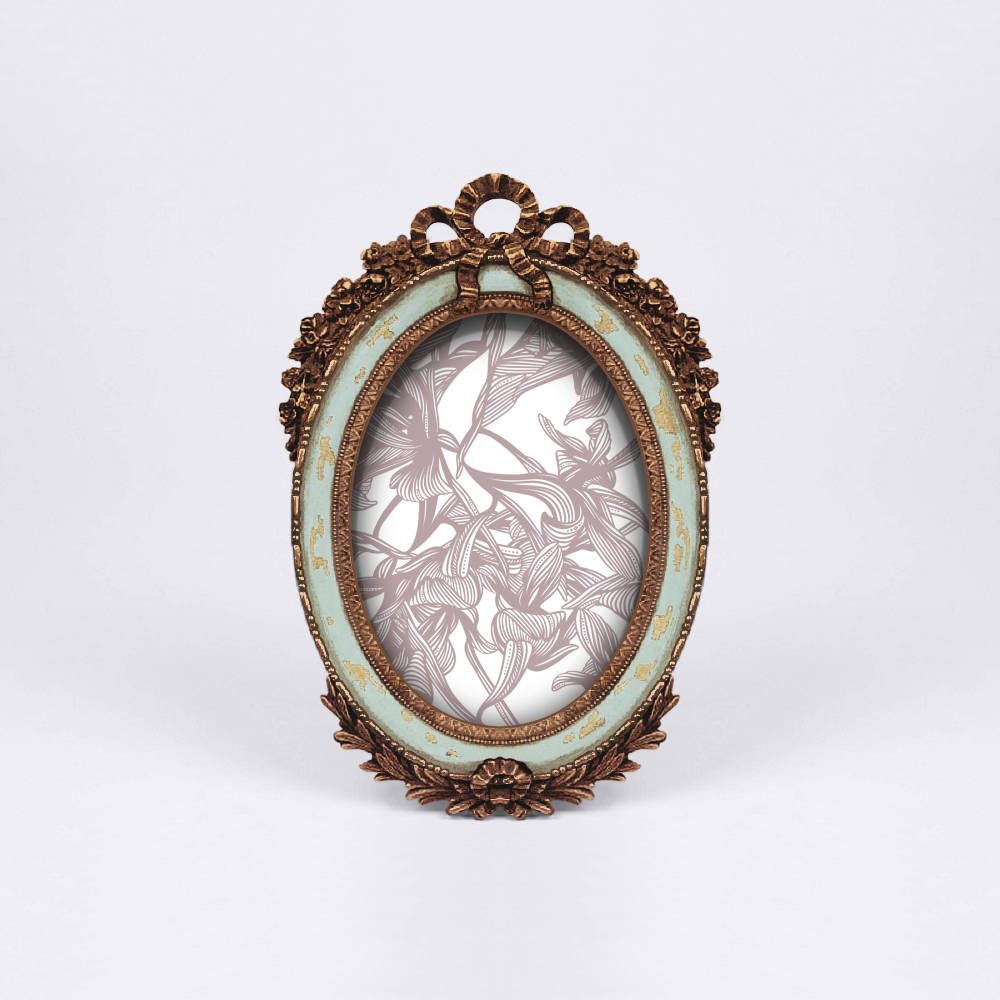 Antique Ice Blue Victorian Frame, Gold Oval Photo Frame, Golden Blooms ...