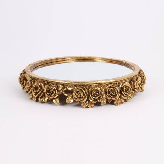 Antique Gold Victorian Tray Round Pedestal With Mirror Antique Gold Victorian Tray Round
