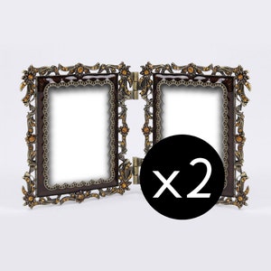 Cadre Double Strass Ambre, Cadre Photo Métal Vanille-Or Antique, Mariage Boho Chic, Baptême Hippie Rétro, Marque-Place Gipsy, Porte-Nom