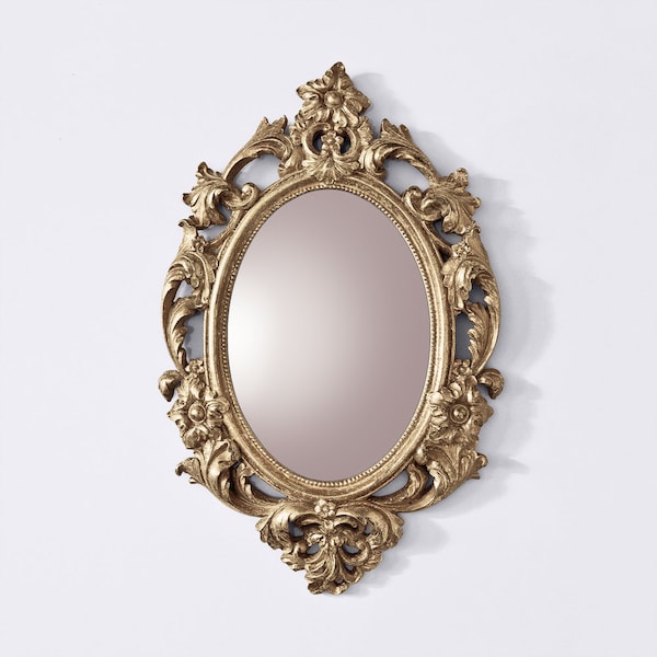 Baroque Mirror Vintage Style, Vintage Mirror, Oval Mirror Frame, Gold Hand Mirror, Victorian Vanity Mirror, Makeup Mirror, Antique Gold Leaf