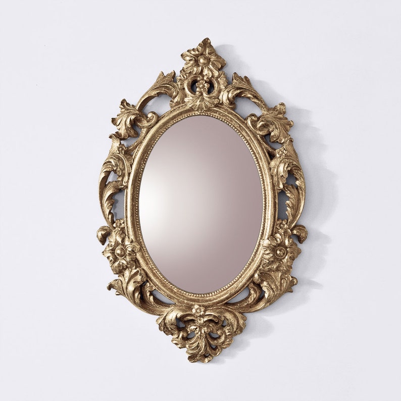Grand Miroir Mural Baroque Ovale - Style Vintage Argenté - 90x60 Cm - Aspect Antique