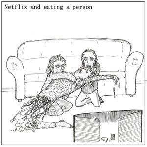 268 Carte d'anniversaire, carte pour une occasion générale, carte d'art, carte obscure, carte étrange, plaisanteries, Netflix et chill, netflix, manger, zombie, tuer