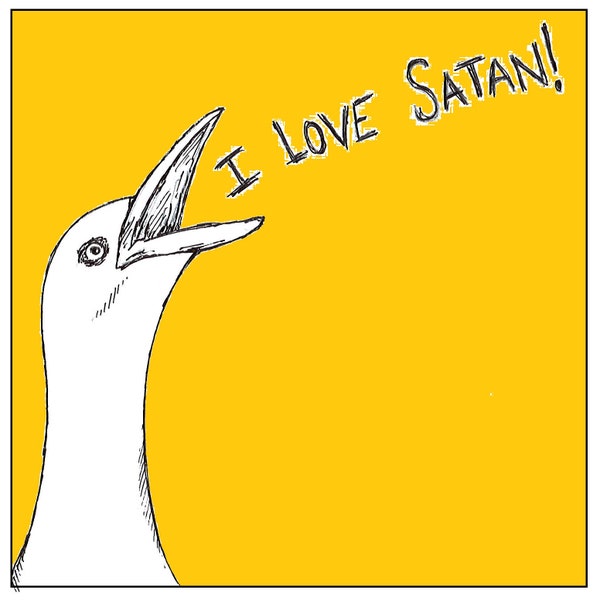 159 Birthday card, General occasion card, Art card, obscure card, weird card, Seagull, I love satan