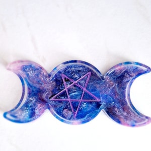 Galaxy triple moon tray, Galaxy jewelry dish, Resin tray, Triple Moon Resin Tray with Pentacle, Galaxy Design