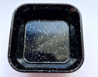 Black Glitter Resin Jewelry Dish: Square Trinket Tray (6x6 cm)