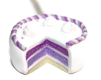 Purple cake necklace, Polymer clay food, Miniature food jewelry, Kawaii cake charm, polymer clay necklace, purple charm cake necklace