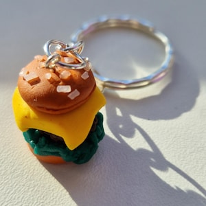 Miniature Cheese burger keychain, Sandwich keychain, burger sandwich keychain, burger planner charm,  food charm, realistic food.
