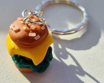 Miniature Cheeseburger Keychain: Polymer Clay Food Charm