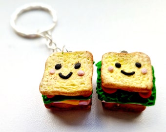 Kawaii Grilled Cheese Sandwich Keychain: Handmade Polymer Clay Charm