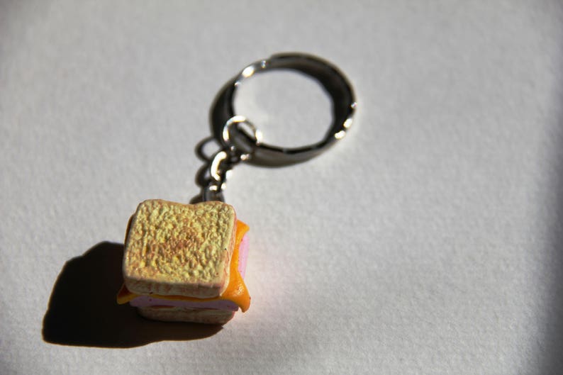 Grilled cheese keychain, Sandwich keychain, ham and cheese sandwich keychain, sandwich Planner Charm, food charm, realistic food, miniature image 3