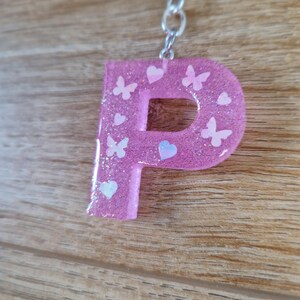Personalized Pink Glitter Letter Keychain With Holographic Butterflies ...