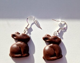 Polymer Clay Chocolate Bunny Earrings: Easter Jewelry