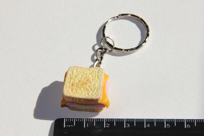 Grilled cheese keychain, Sandwich keychain, ham and cheese sandwich keychain, sandwich Planner Charm, food charm, realistic food, miniature image 4