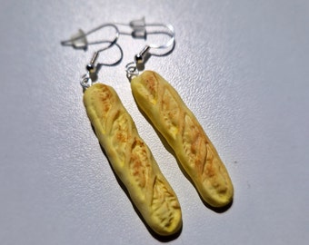Pendientes de baguette en miniatura hechos a mano: joyería de arcilla polimérica con sabor a comida