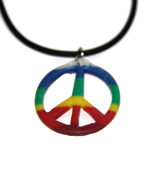 Delight Jewelry Large Rainbow Colored Peace Sign You are More Loved Engraved Necklace Delight Jewelry Large Rainbow Colored Peace Sign You are More Loved Engraved Necklace