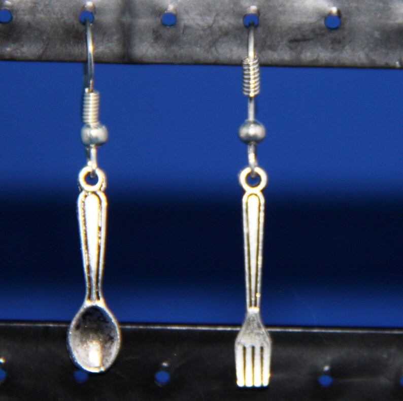 Silver Spoon and Fork Earrings Cutlery Food Etsy