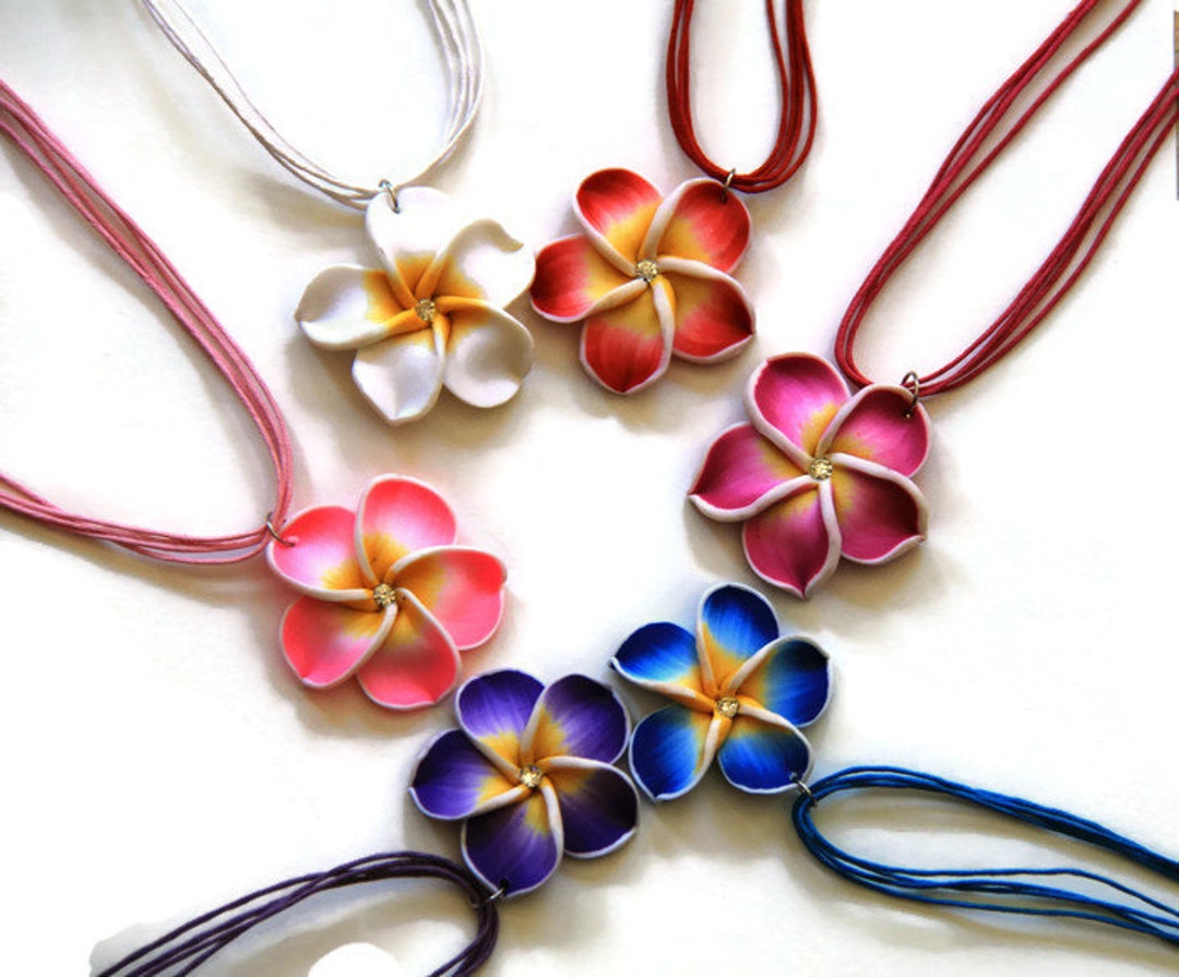 Handmade Flower Polymer Clay Necklace. Adjustable Necklace, Hibiscus
