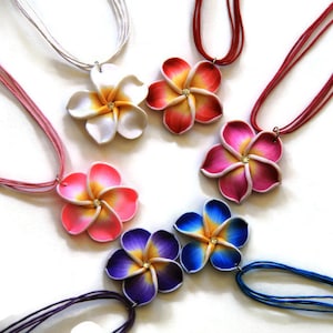Handmade Flower Polymer Clay Necklace. Adjustable Necklace, Hibiscus Necklace, Plumeria Necklace, Frangipani Flower Necklace