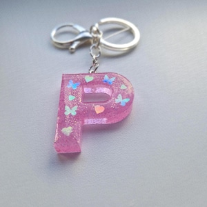 Personalized Pink Glitter Letter Keychain With Holographic Butterflies ...