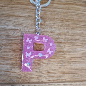 Personalized Pink Glitter Letter Keychain With Holographic Butterflies ...