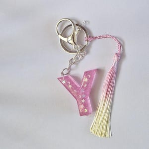 Personalisierter Pink Glitter Buchstabe Schlüsselanhänger: Mond & Stern Anhänger
