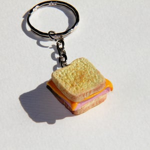 Grilled cheese keychain, Sandwich keychain, ham and cheese sandwich keychain, sandwich Planner Charm, food charm, realistic food, miniature image 1