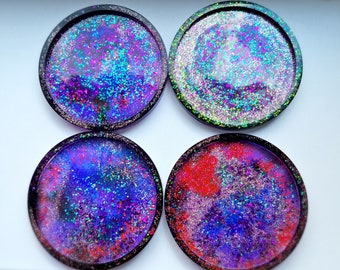Conjunto de porta-copos de resina Galaxy: Glitter Cosmic Swirls