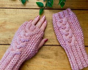 Fyne Shores Aran Fingerless Gloves Wrist Warmers Knitting Pattern