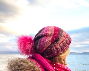 Ladies Mull Of Kintyre Chunky Bulky Slouchy Beanie Hat Knitting Pattern
