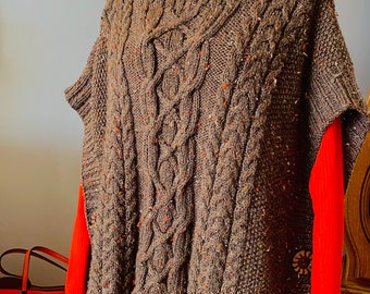 Ladies Aran Crofter Poncho Slipover Tunic Tabard Knitting Pattern