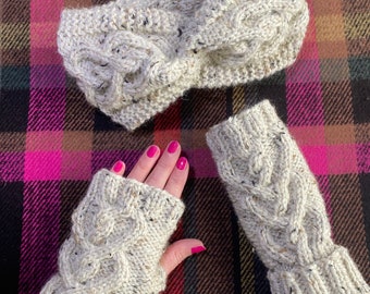 Heart of Scotland Fingerless Gloves and Head Warmer Set Knitting Pattern