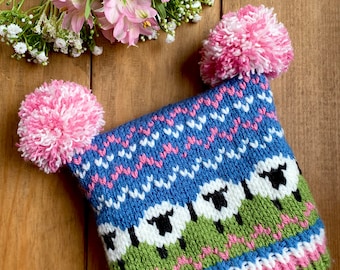 Fyne Scandi Sheep Hat Knitting Pattern Toddler Child and Adult Sizes