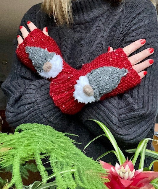 Ladies Teenagers Gonk Gnome Fingerless Gloves Knitting Pattern