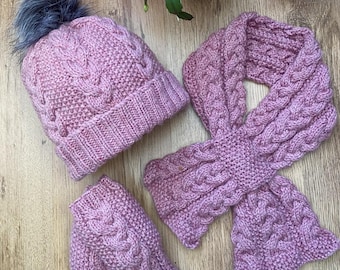 Ladies Aran Fyne Shores Winter Warmer Set Knitting Pattern