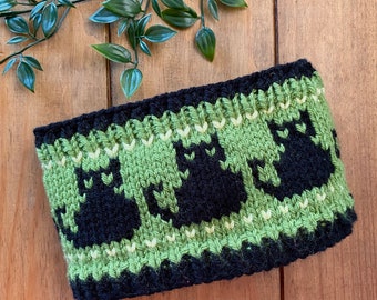 Fyne Cat Halloween Headband Head Warmer Knitting Pattern