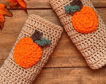 Fall Halloween Pumpkin Fingerless Gloves Crochet Pattern