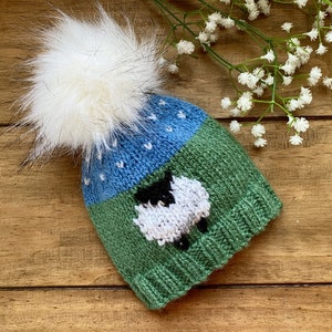 Baby Meadow Sheep Hat Aran Knitting Pattern for Babies 0-6. 6-12 and 1-2 years