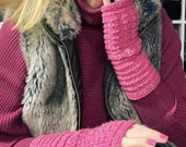 Ladies Teenagers Aran Textured Fingerless Gloves Knitting Pattern