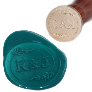 Personalised Leaf Wax Seal Stamp: Custom Initials Engraved, 25mm