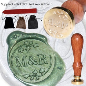 Personalised Wax Seal Stamp: Ivy Leaf Initials Engraving, 22mm