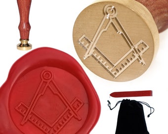 Masonic Compass & Square 22mm Wax Seal Stamp supplied with 1 Red Wax Stick and Choice of Pouch